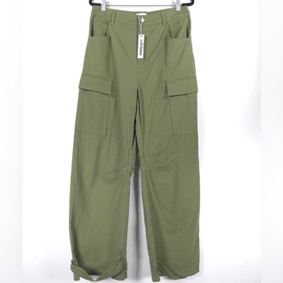 NWT STEVE MADDEN Mid Rise Cargo Pants Jeans Wide Leg Burnt Olive DO33145F MEDIUM - Picture 1 of 12